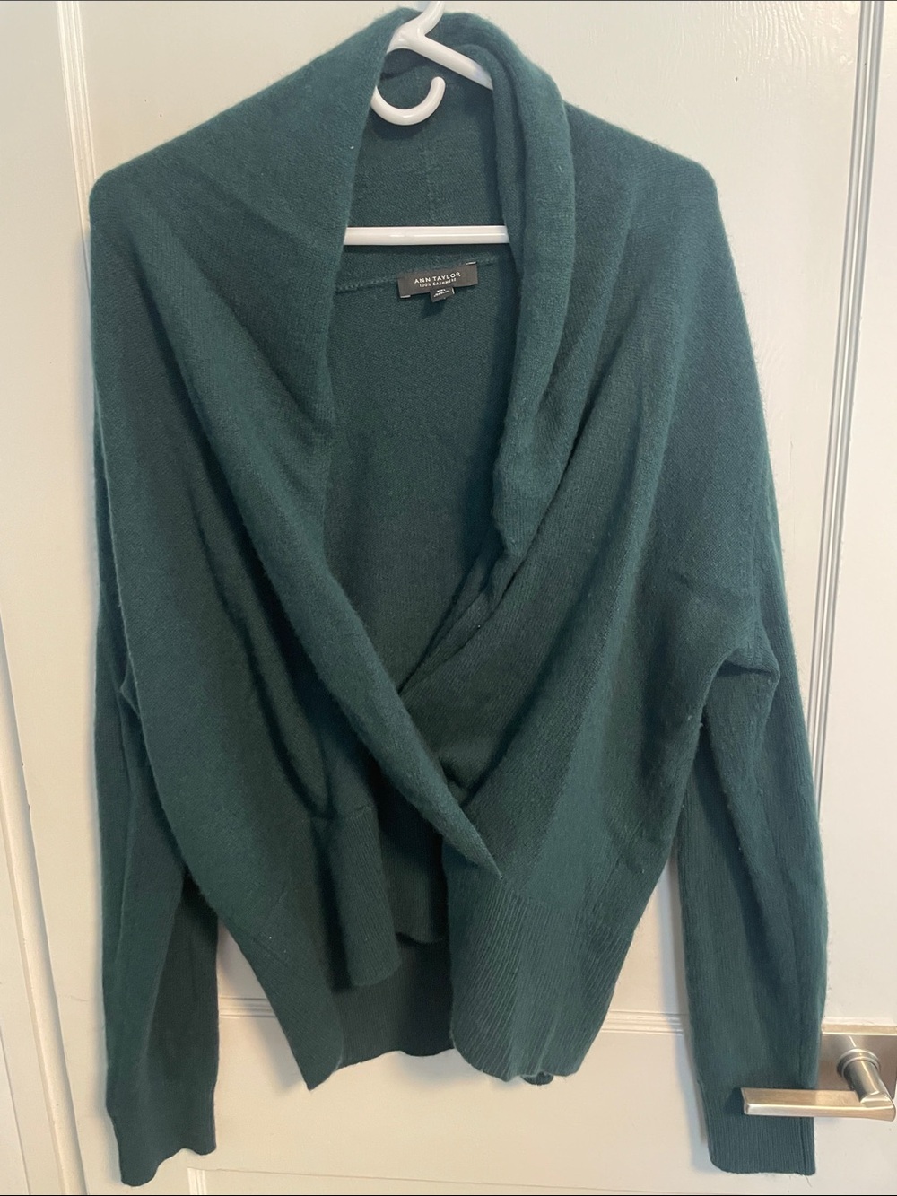 Ann Taylor 100% Cashmere Faux Wrap Sweater Dark Green Emerald XXL Plus Luxury
